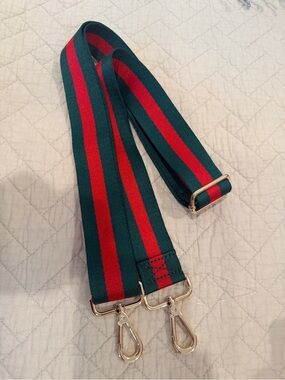 Striped Green and Red Adjustable Bag Strap with Gold Hardware